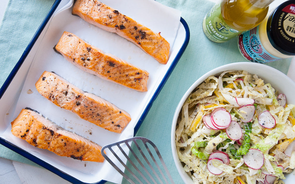 Roasted Salmon with Creamy Cabbage Slaw