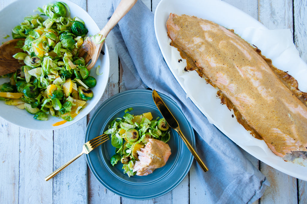 New Year's Eve Dinner: Roasted Salmon with Brussels Sprout & Citrus Salad
