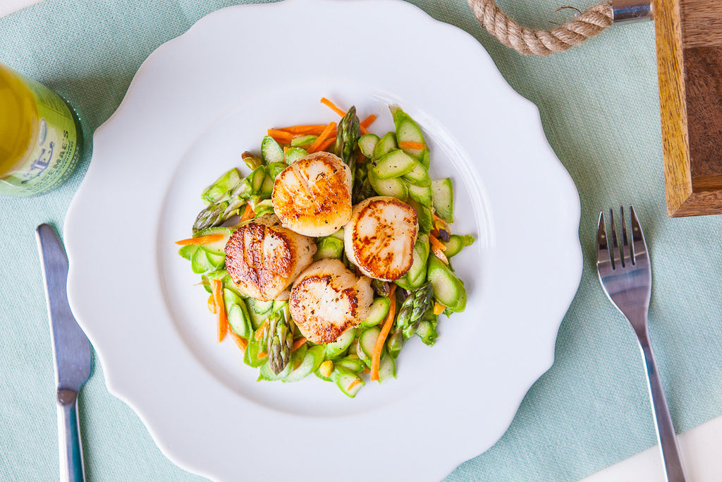 Raw Asparagus Salad with Seared Scallops