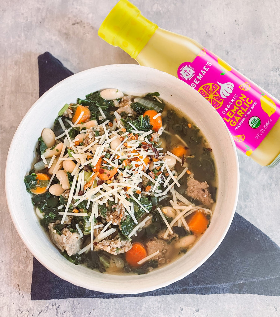Lemony Sausage Kale & White Bean Soup