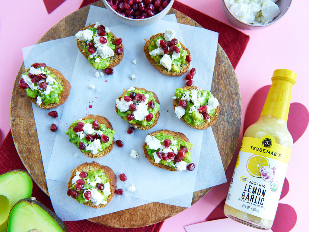 Avocado Crostini with Pomegranate
