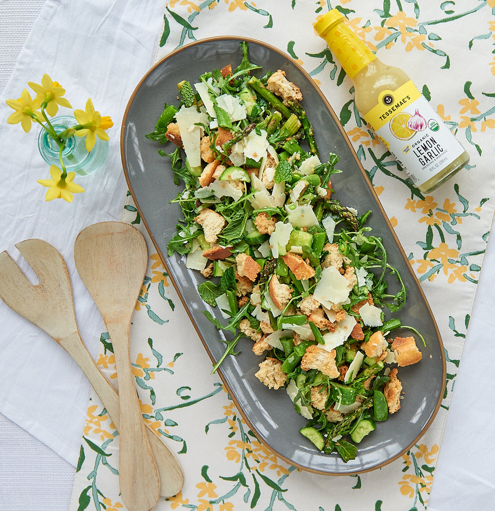 Spring Panzanella Salad with Lemon Garlic