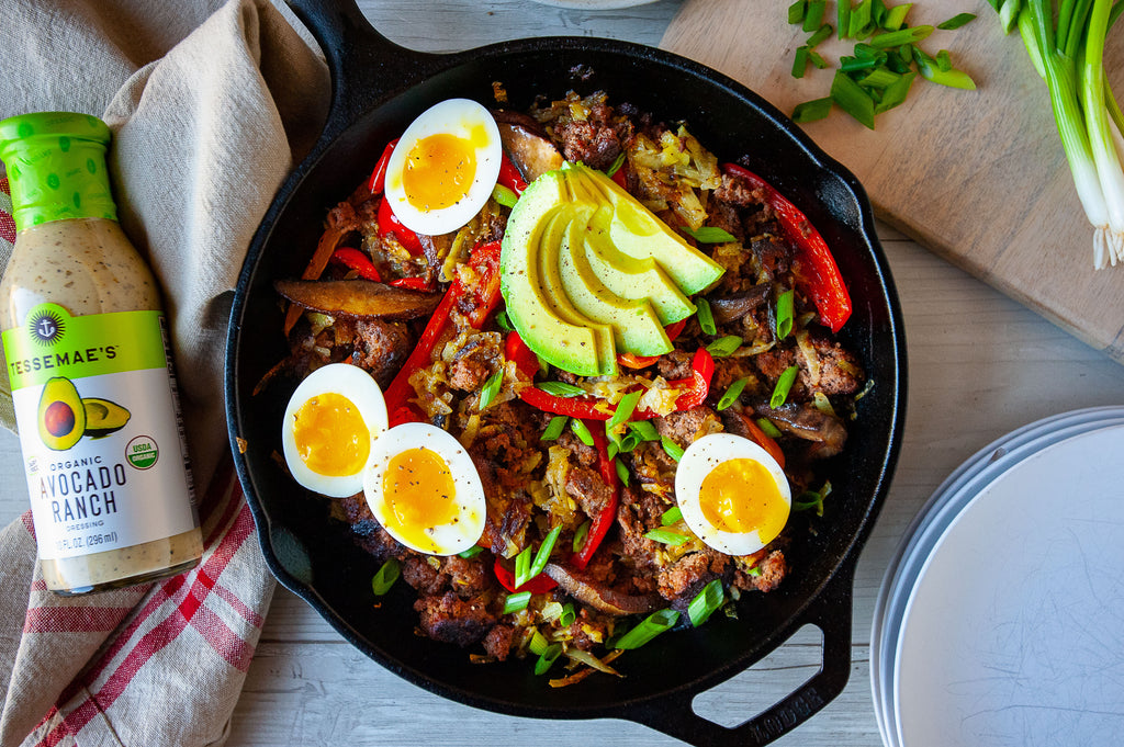 BBQ Bison Hash with Jammy Eggs & Avocado