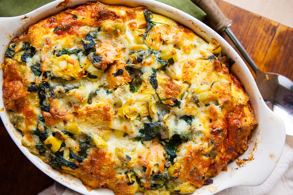 Cheesy Spinach & Artichoke Strata