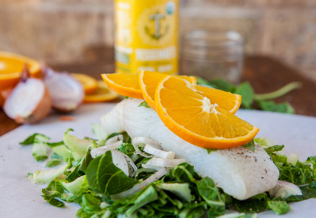 Halibut with Bok Choy, Oranges & Shallots