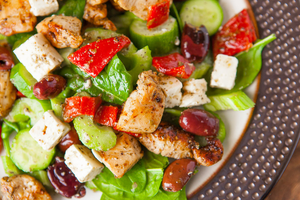 Layered Greek Salad with Marinated Feta