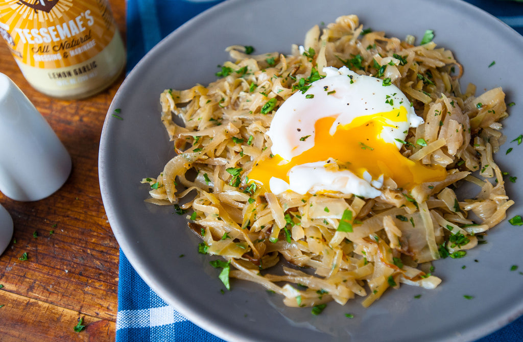 Slow Roasted Cabbage with Poached Eggs