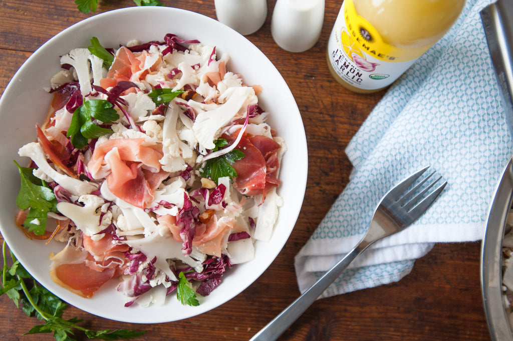 Shaved Cauliflower Salad with Prosciutto & Toasted Hazelnuts