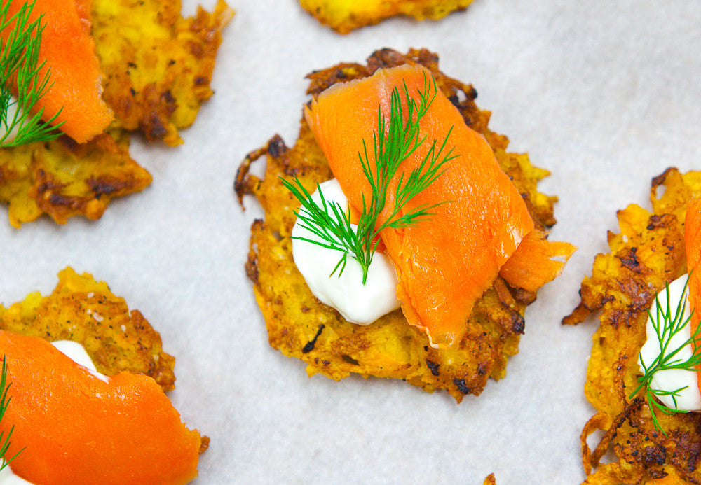 Sweet Potato & Apple Pancakes with Smoked Salmon