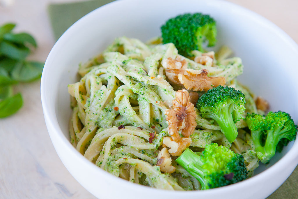 Almond Pasta with Broccoli Pesto
