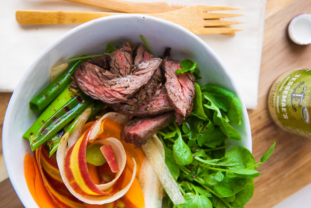 Grilled Skirt Steak with Spring Carrots & Watercress