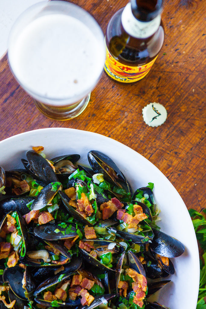 Beer Steamed Mussels with Bacon & Dijon