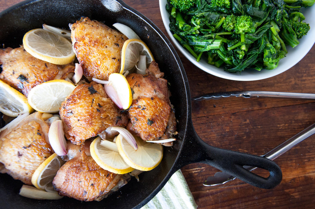 Lemon Thyme Chicken Thighs with Broccoli Rabe