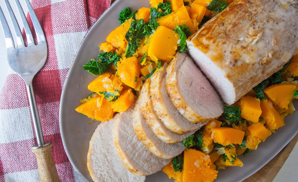 Roast Pork Loin with Butternut Squash & Kale