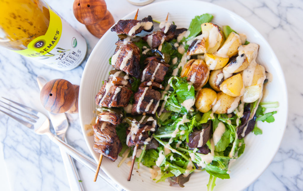 Grilled Steak Kabob Salad with Habanero Ranch