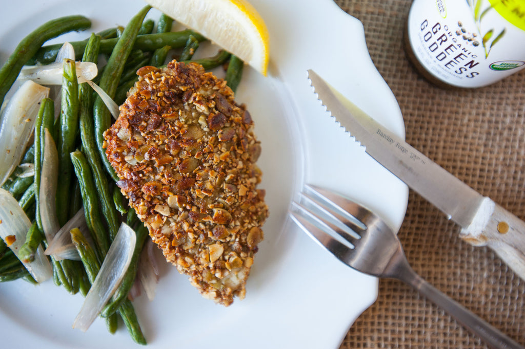 Pepita-Crusted Chicken with Roasted Green Beans