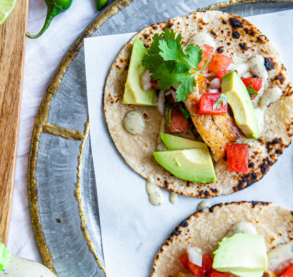 Fish & Avocado Tacos with Watermelon Salsa