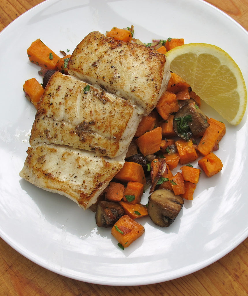Halibut with Sweet Potato Hash