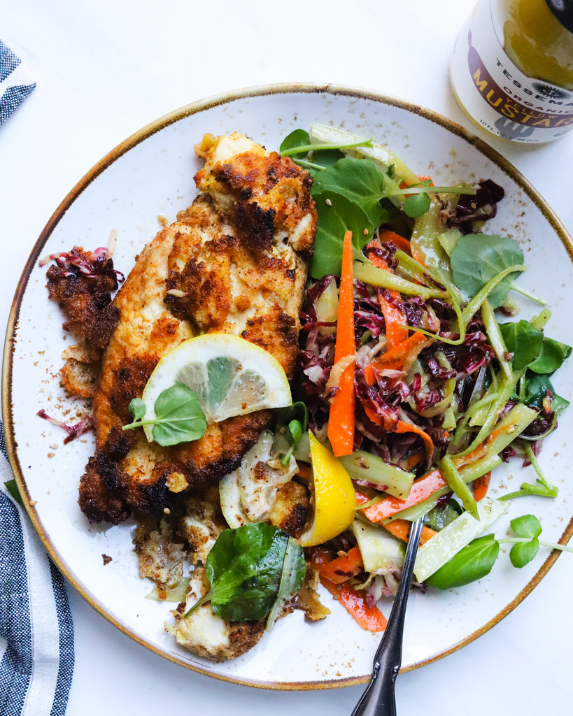 Lemony Chicken Schnitzel with Radicchio Slaw