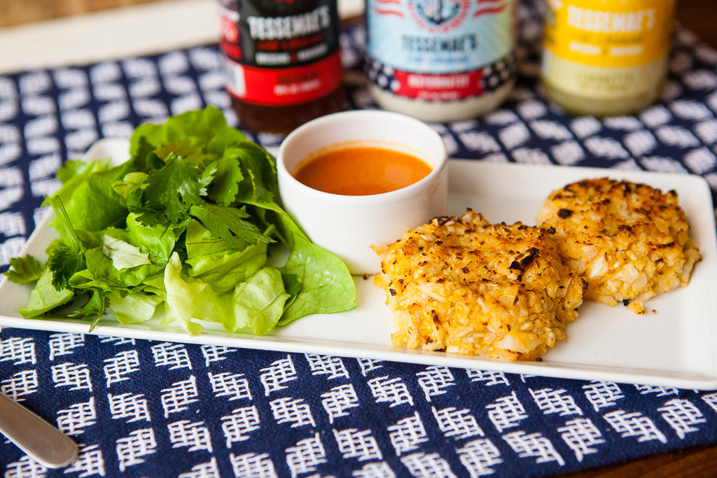 Buffalo Cauliflower Cakes & Herb Salad