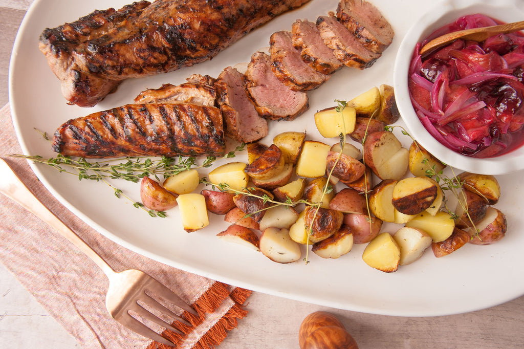 July 4th Grillfest! Grilled Pork Tenderloin & Foil-Roasted Potatoes, Plums & Shallots