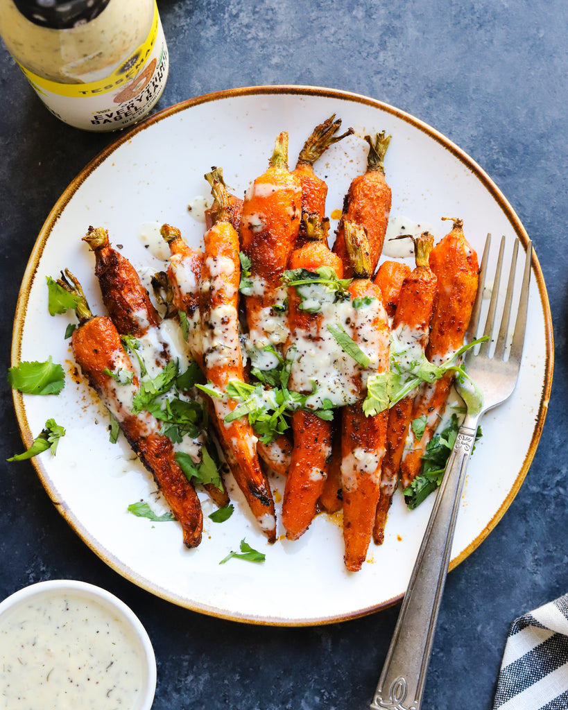 Ghee & Balsamic Roasted Carrots with Everything Ranch Drizzle