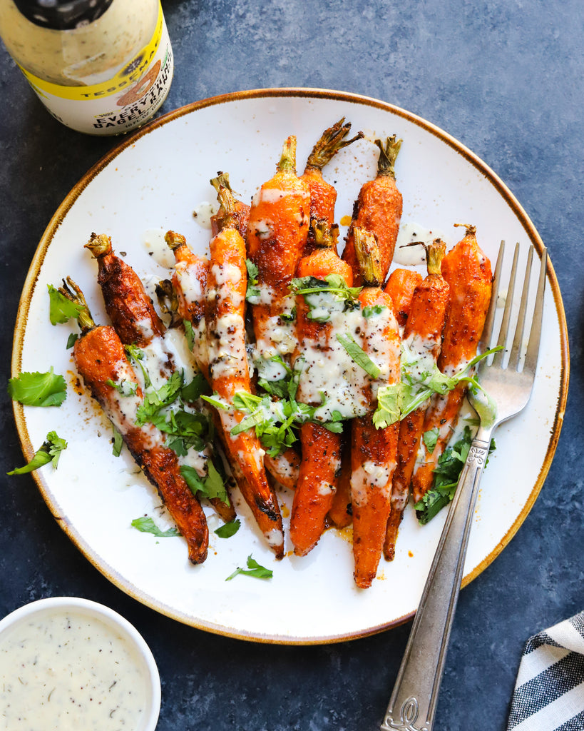 Ghee & Balsamic Roasted Carrots  with Everything Ranch Drizzle