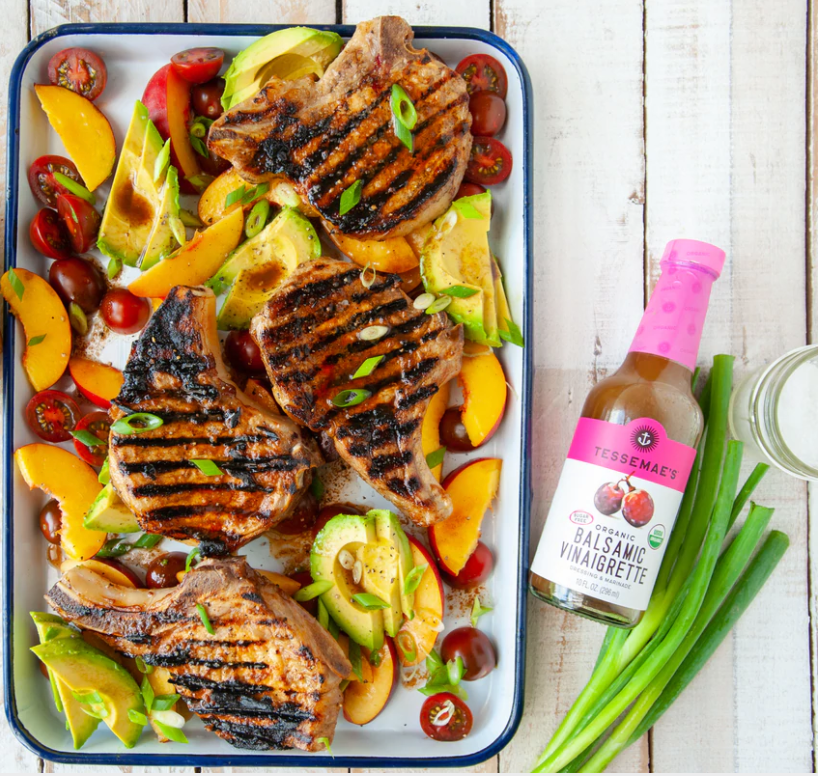 Grilled Pork Chops with Tomato, Nectarine & Avocado
