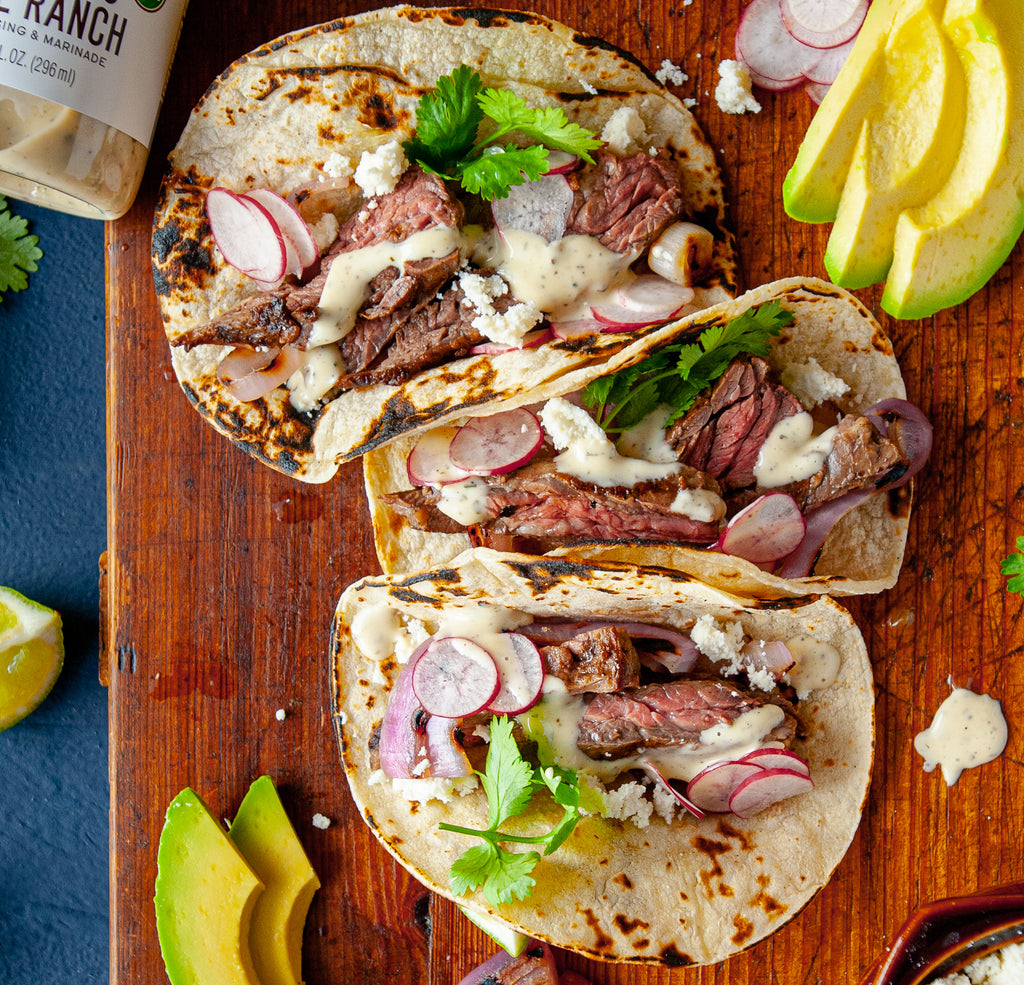 Grilled Steak & Onion Tacos with Cilantro Lime Ranch