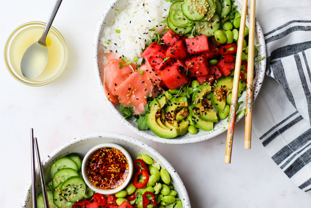 Watermelon Shiso Poke Bowls