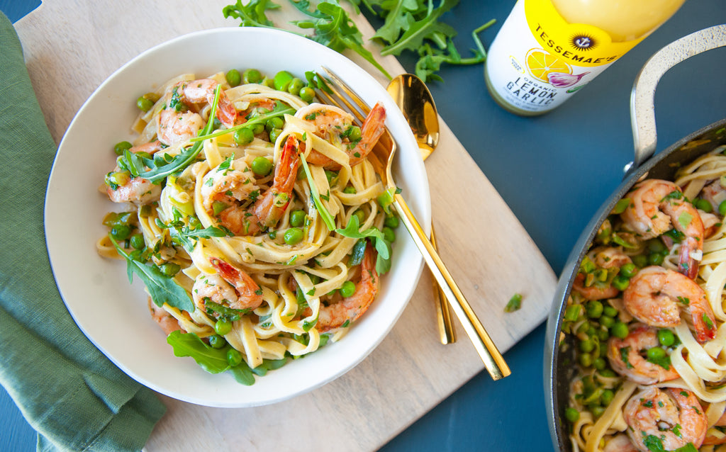 Shrimp Scampi with Lemon, Arugula & Peas