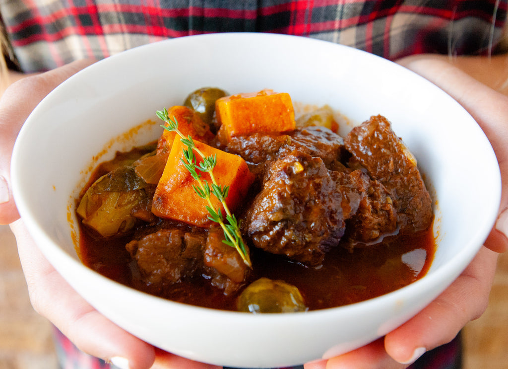 Beef, Sweet Potato & Brussels Sprout Stew