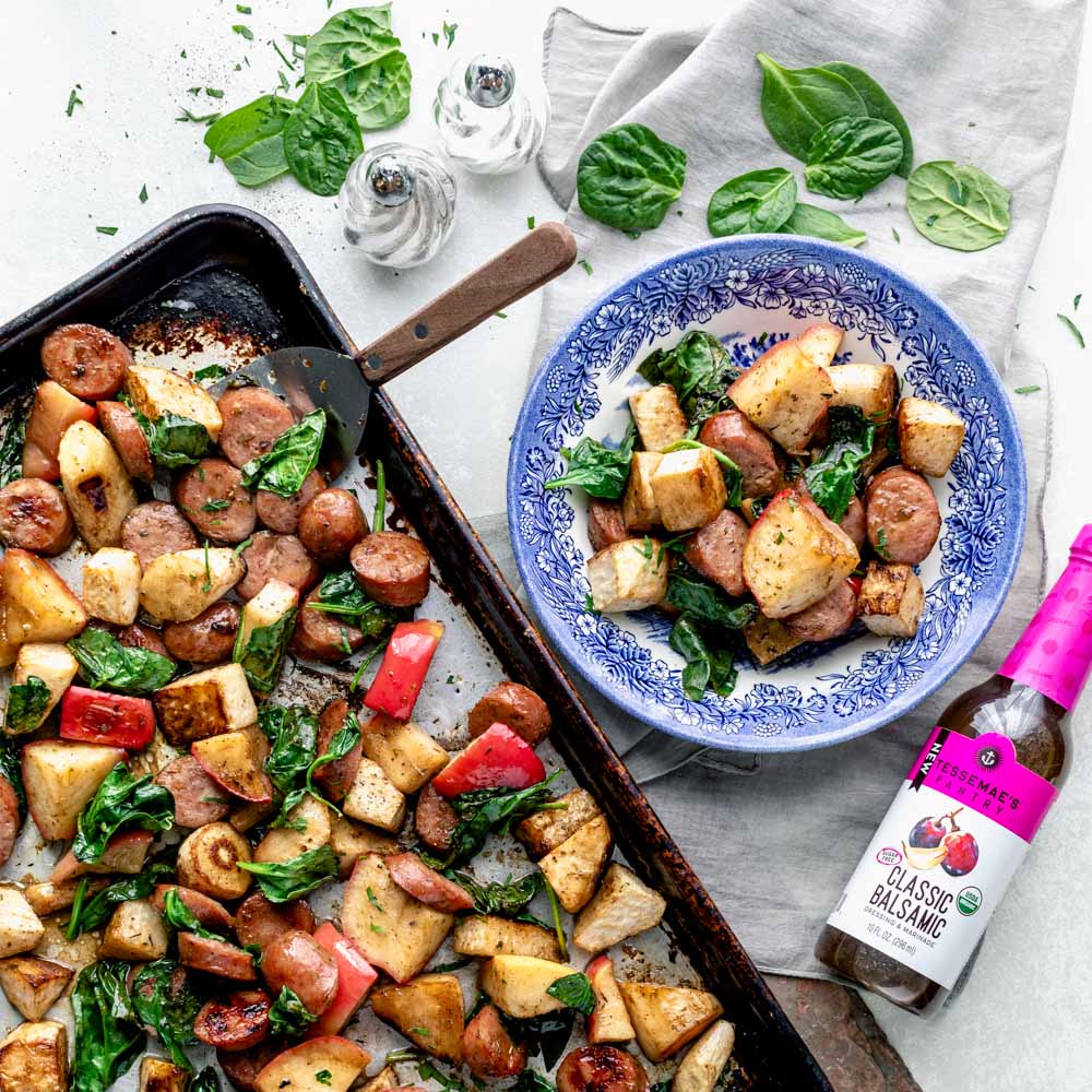Sheet Pan Chicken Sausage with Apples & Balsamic