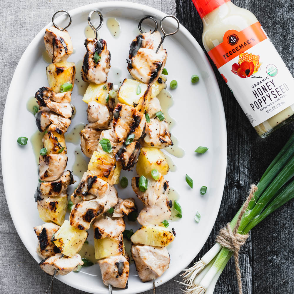 Honey Poppyseed Grilled Chicken and Pineapple Kebabs