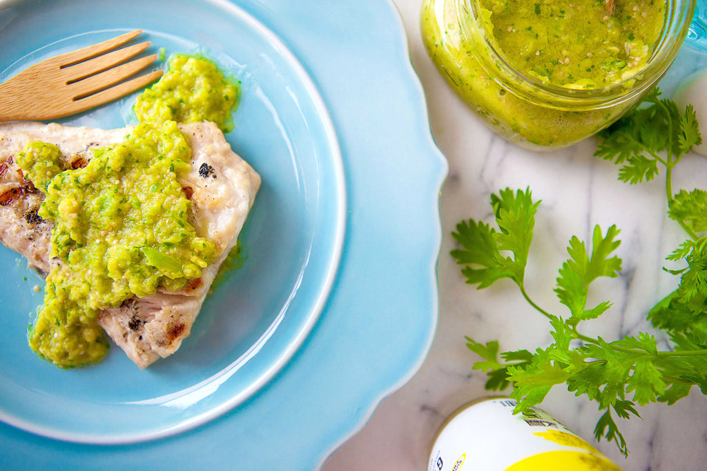 Grilled Red Snapper & Avocado-Tomatillo Salsa Verde
