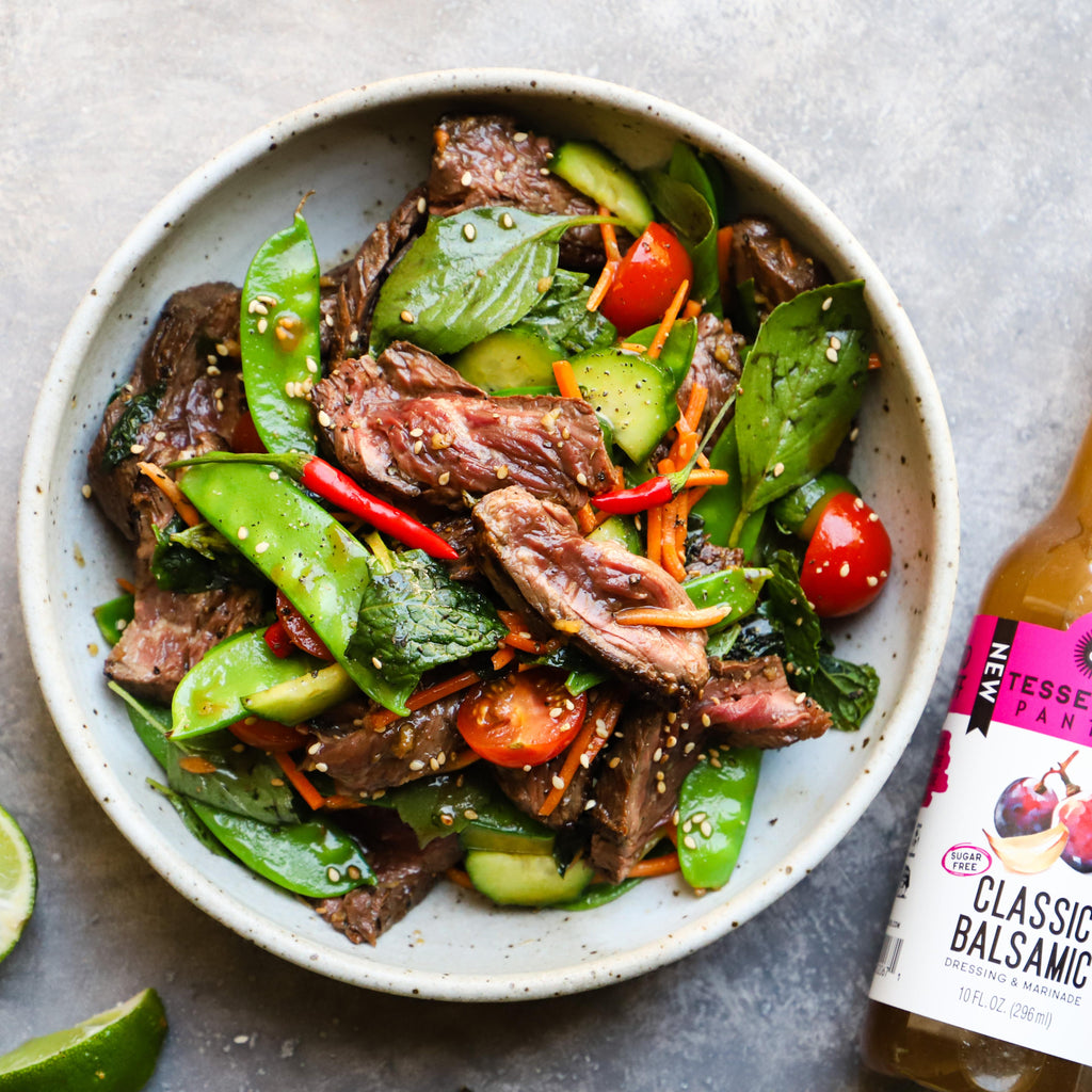 Spicy Balsamic Steak Salad with Mint & Basil