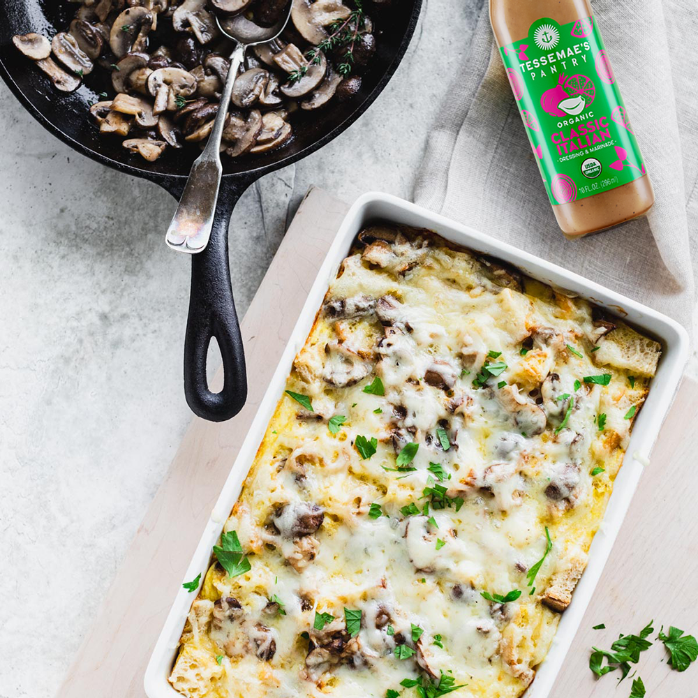 Make-Ahead Mushroom And Swiss Breakfast Strata