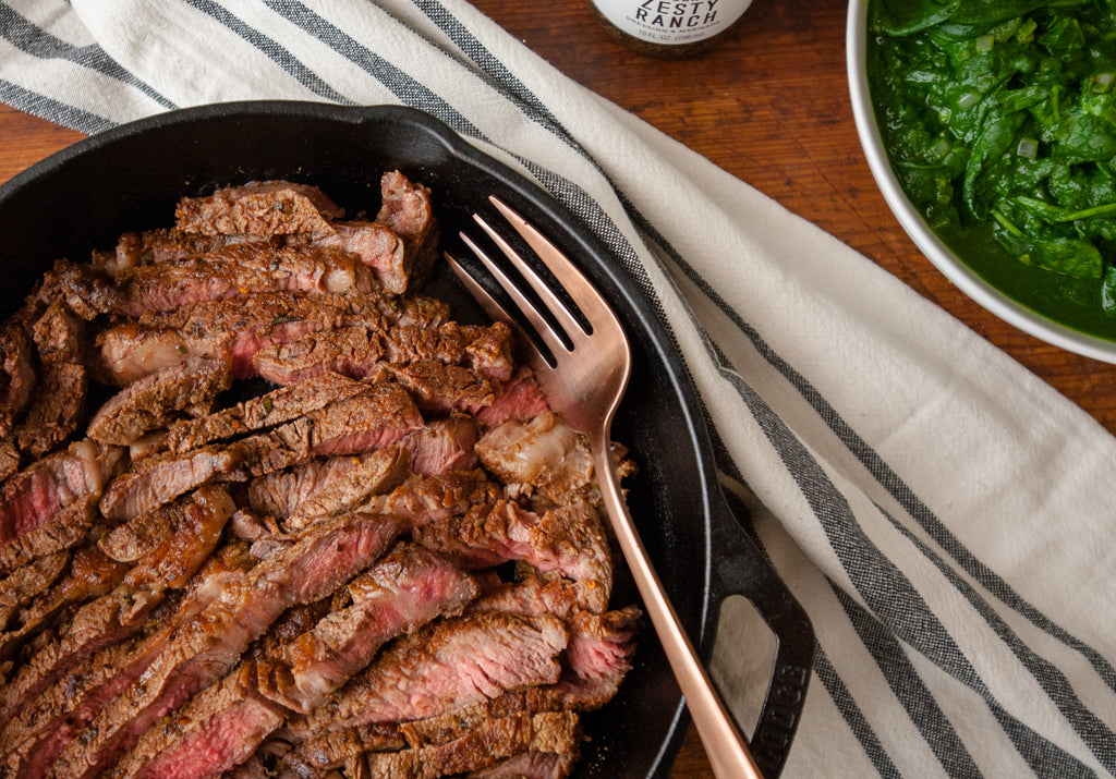 Christmas Eve Dinner: Spice-Crusted Steak & Creamless Creamed Spinach