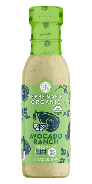 Bottle of Tessemae's Organic Avocado Ranch dressing 